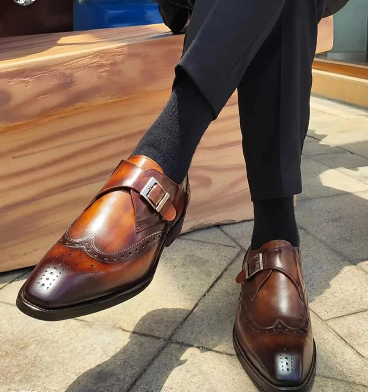 Full Grain Leather Mens Monk Strap Dress Shoes  Semi Square Toe, Patina Finishing, Leather Insole, Solid Rubber Sole  Comfortable & Durable Formal Shoes, US Sizes 7-11