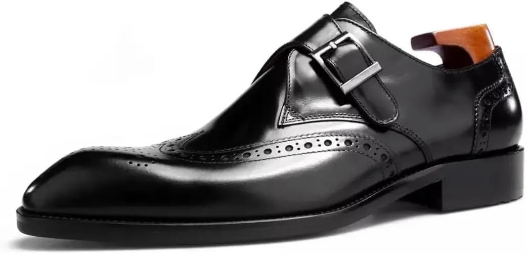 Full Grain Leather Mens Monk Strap Dress Shoes  Semi Square Toe, Patina Finishing, Leather Insole, Solid Rubber Sole  Comfortable & Durable Formal Shoes, US Sizes 7-11