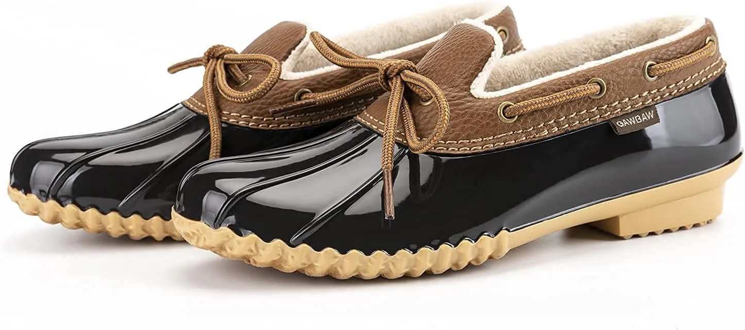 GAWBAW Flat Duck Shoes for Women - Slip On Waterproof Winter Ankle Rain Boots Short Garden Shoes