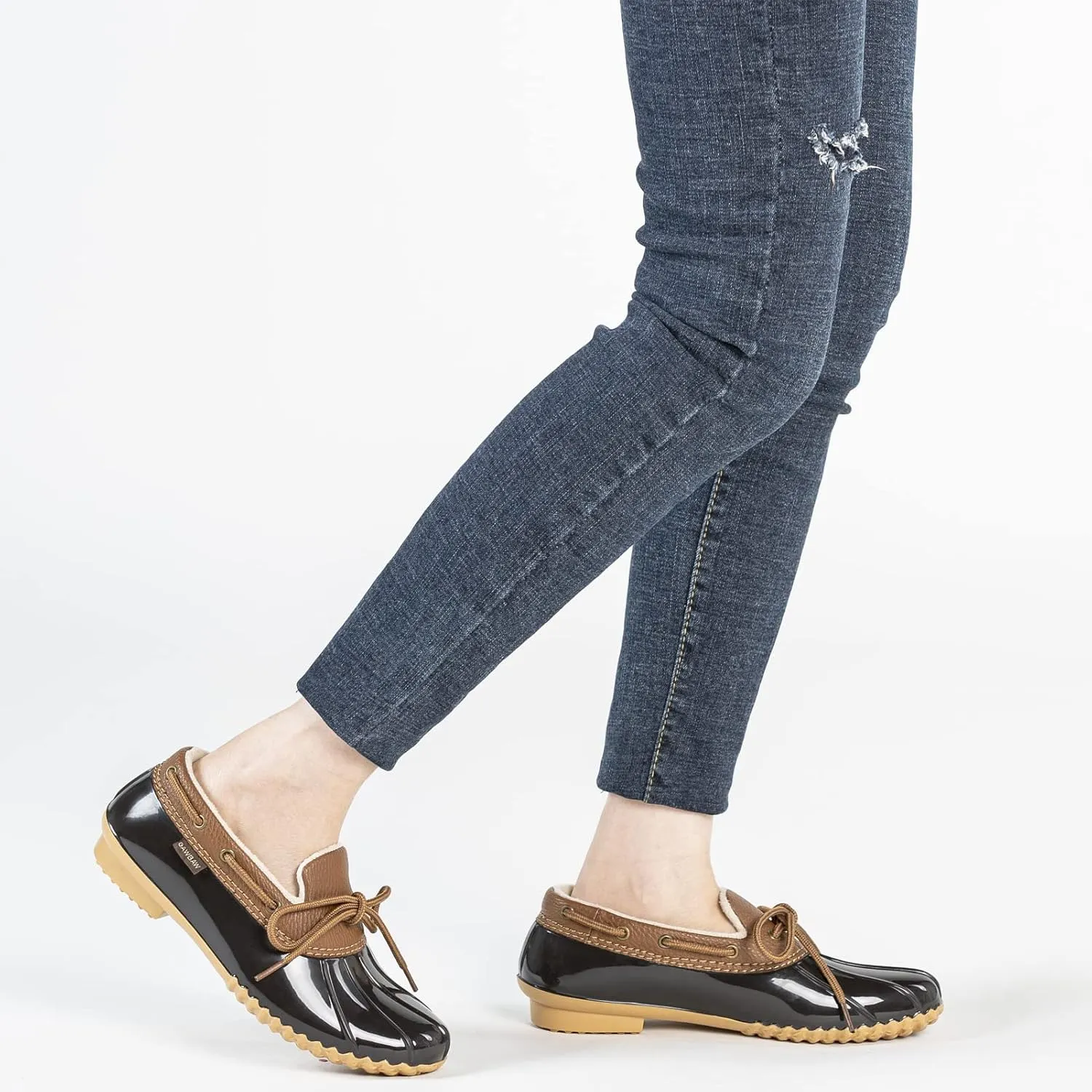 GAWBAW Flat Duck Shoes for Women - Slip On Waterproof Winter Ankle Rain Boots Short Garden Shoes