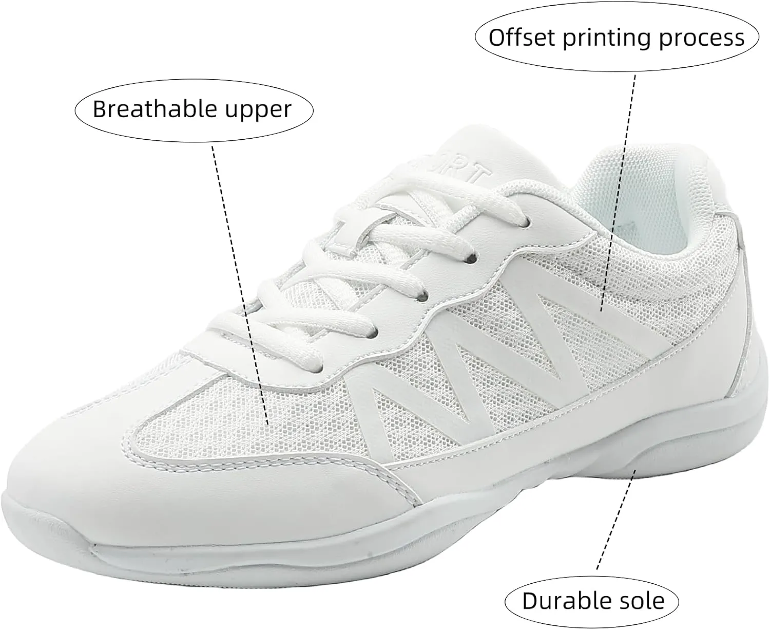 Girls' White Cheerleading Shoes Breathable Lightweight Cheer Competition-Ready Non-Slip with Shock Absorption for Dance, Training, Gymnastics and Youth Sports
