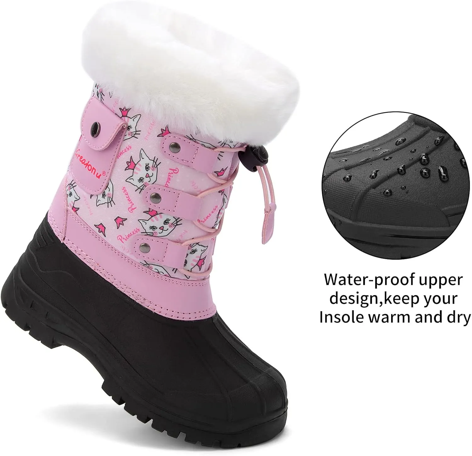 Greatonu Kids Snow Boots Waterproof Boys Girls Winter Boots Mid Calf Insulated Duck Boots