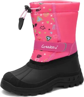 Greatonu Kids Snow Boots Waterproof Boys Girls Winter Boots Mid Calf Insulated Duck Boots