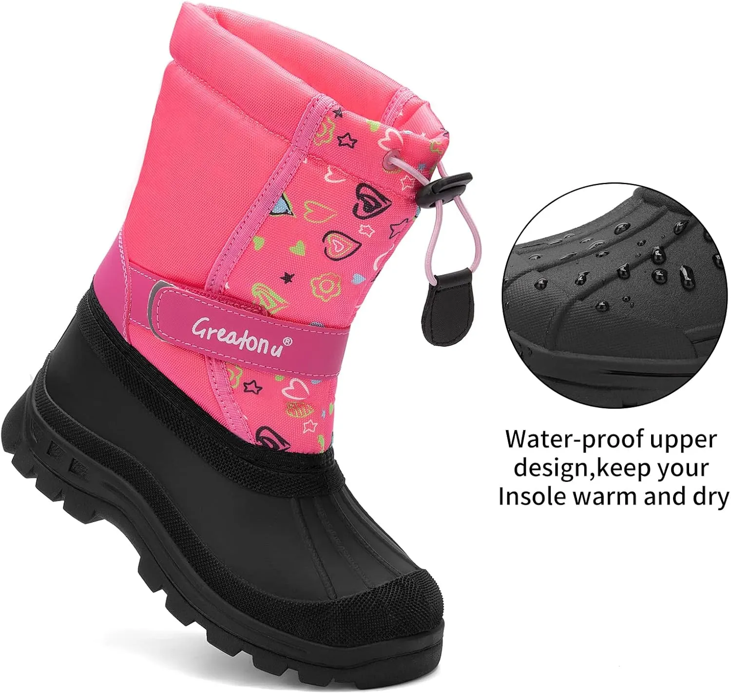 Greatonu Kids Snow Boots Waterproof Boys Girls Winter Boots Mid Calf Insulated Duck Boots
