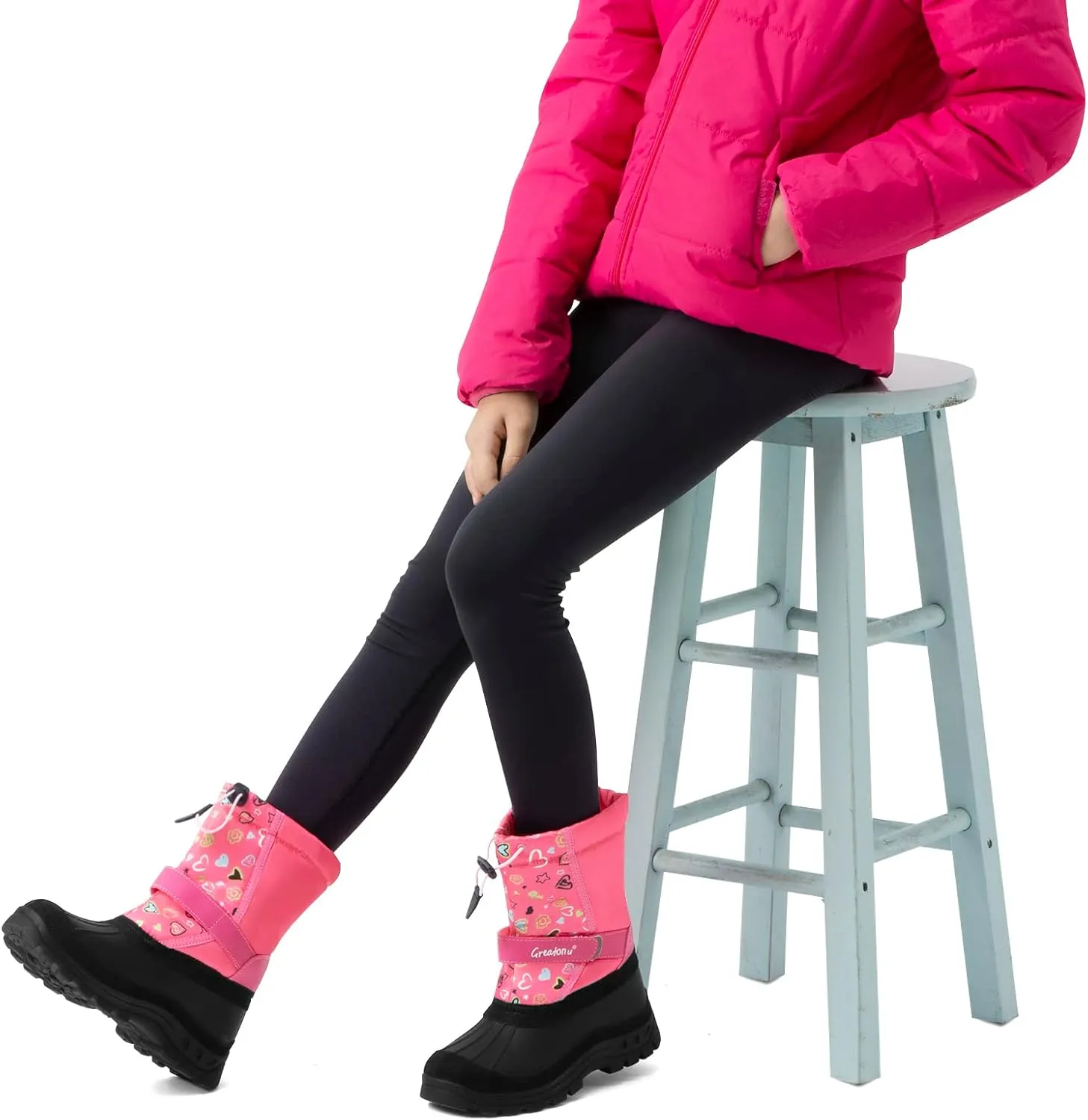 Greatonu Kids Snow Boots Waterproof Boys Girls Winter Boots Mid Calf Insulated Duck Boots