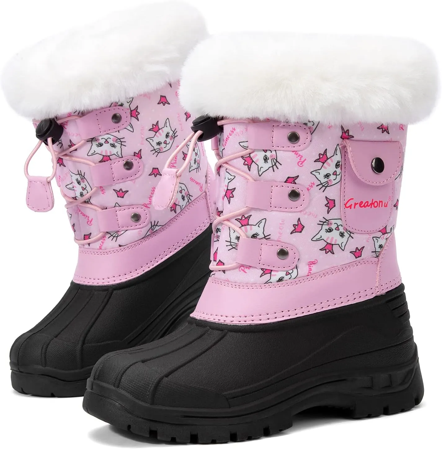 Greatonu Kids Snow Boots Waterproof Boys Girls Winter Boots Mid Calf Insulated Duck Boots