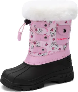 Greatonu Kids Snow Boots Waterproof Boys Girls Winter Boots Mid Calf Insulated Duck Boots