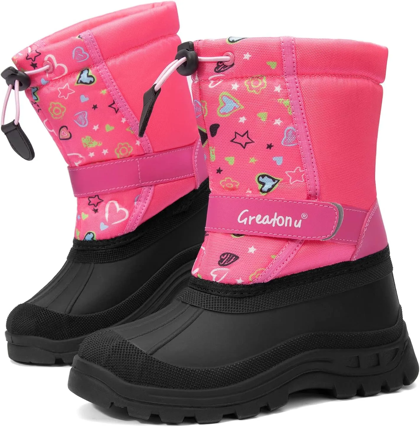 Greatonu Kids Snow Boots Waterproof Boys Girls Winter Boots Mid Calf Insulated Duck Boots