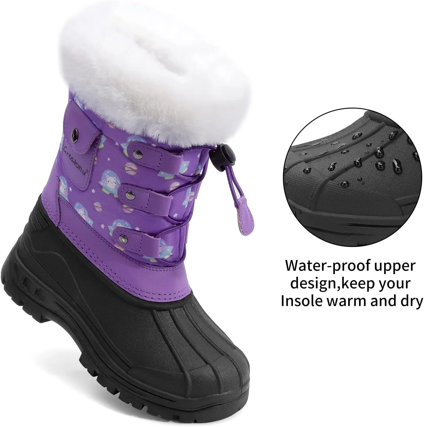 Greatonu Kids Snow Boots Waterproof Boys Girls Winter Boots Mid Calf Insulated Duck Boots