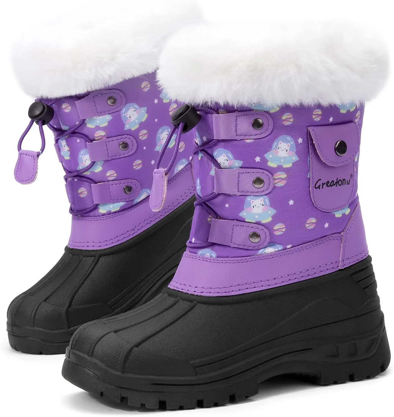 Greatonu Kids Snow Boots Waterproof Boys Girls Winter Boots Mid Calf Insulated Duck Boots