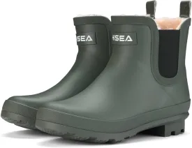 HISEA Women's Plush Rain Boots Waterproof, Chelsea Rubber Booties Women, Ladies Ankle Boots for Winter Spring Garden Outdoor