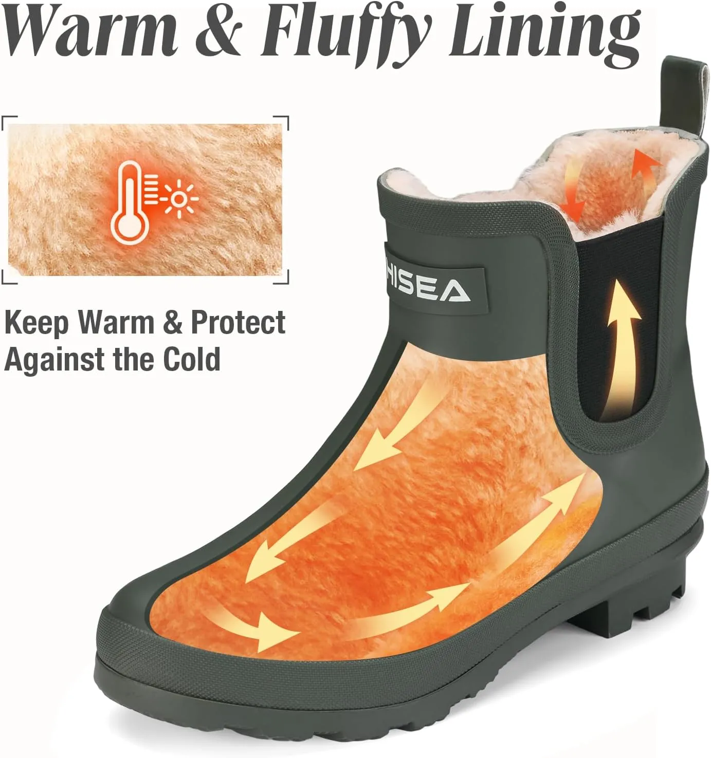 HISEA Women's Plush Rain Boots Waterproof, Chelsea Rubber Booties Women, Ladies Ankle Boots for Winter Spring Garden Outdoor