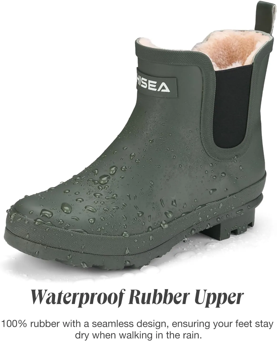 HISEA Women's Plush Rain Boots Waterproof, Chelsea Rubber Booties Women, Ladies Ankle Boots for Winter Spring Garden Outdoor