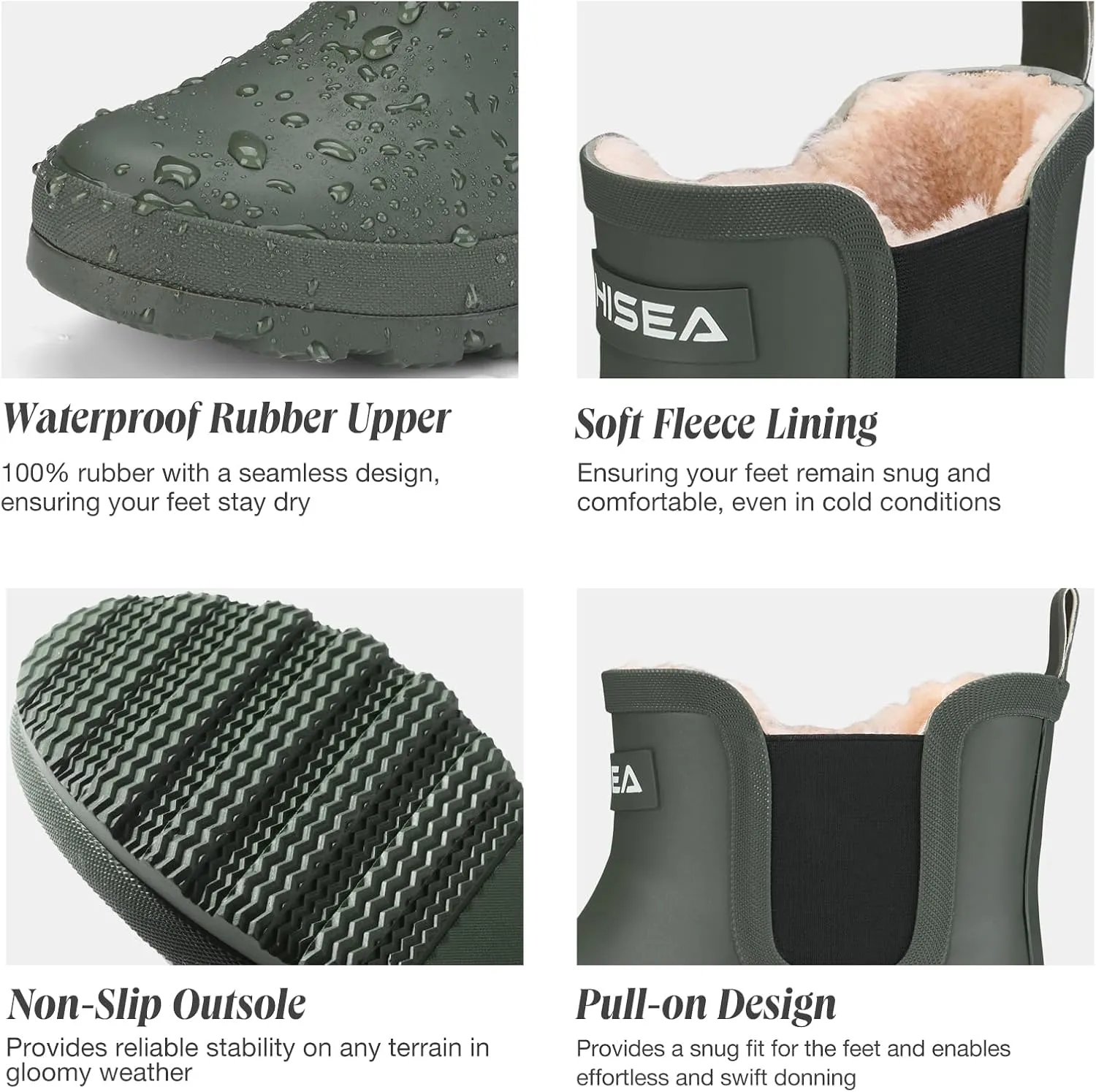 HISEA Women's Plush Rain Boots Waterproof, Chelsea Rubber Booties Women, Ladies Ankle Boots for Winter Spring Garden Outdoor