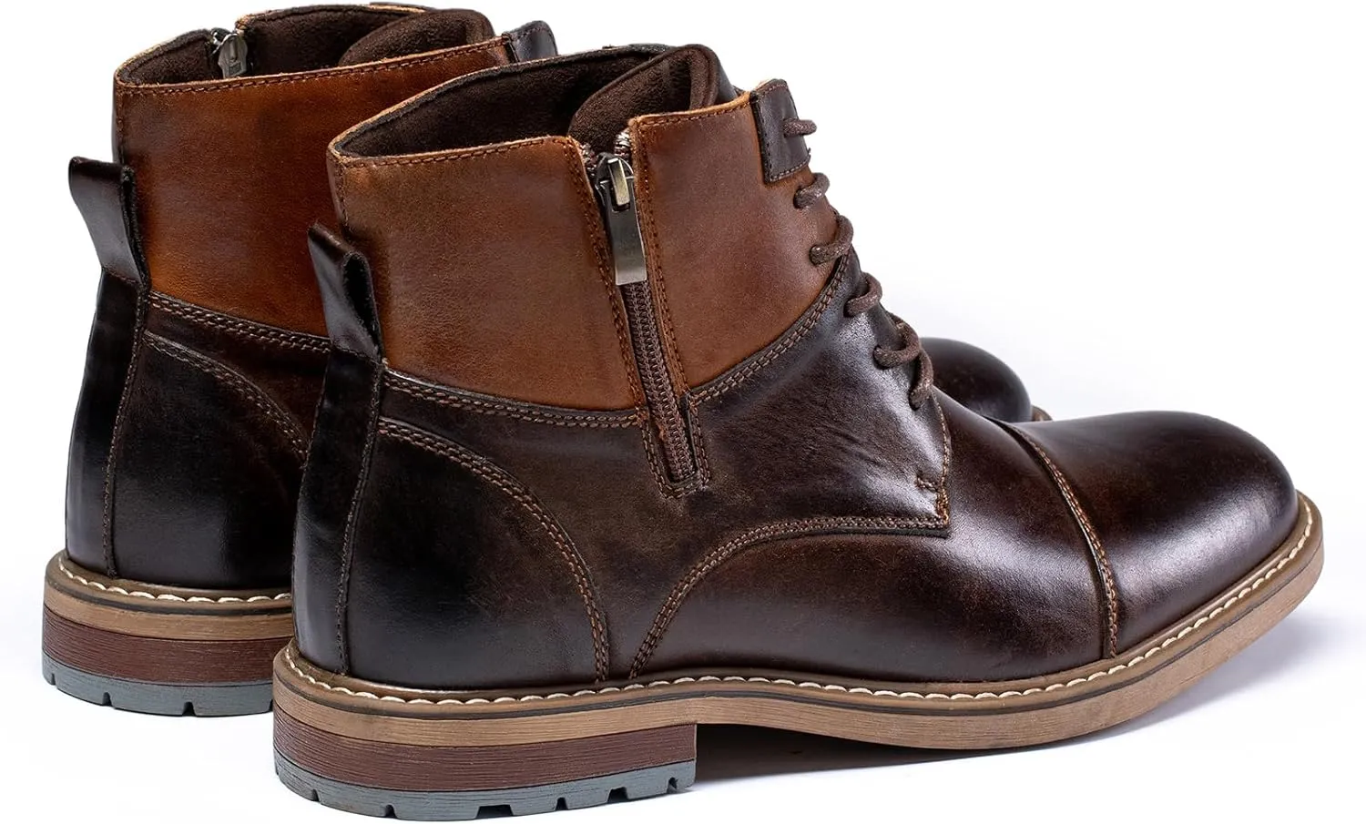 Holy dove Mens Oxford Leather Dress Boots Cap Toe Side Zip Fashion Mid Top Chukka Ankle Boots for Men