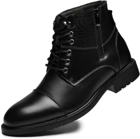 Holy dove Mens Oxford Leather Dress Boots Cap Toe Side Zip Fashion Mid Top Chukka Ankle Boots for Men