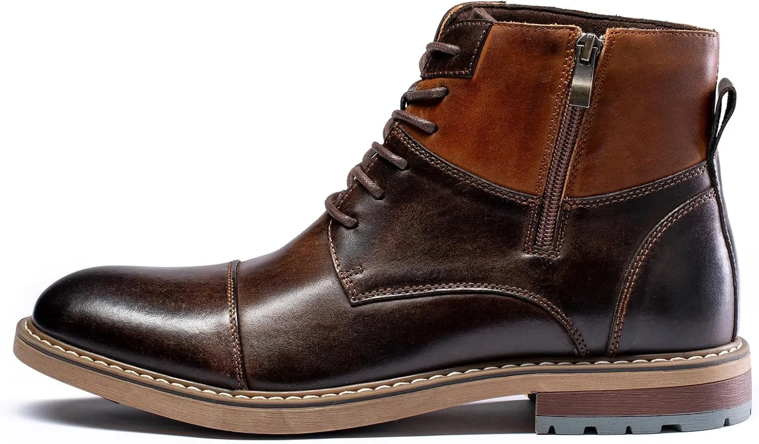 Holy dove Mens Oxford Leather Dress Boots Cap Toe Side Zip Fashion Mid Top Chukka Ankle Boots for Men