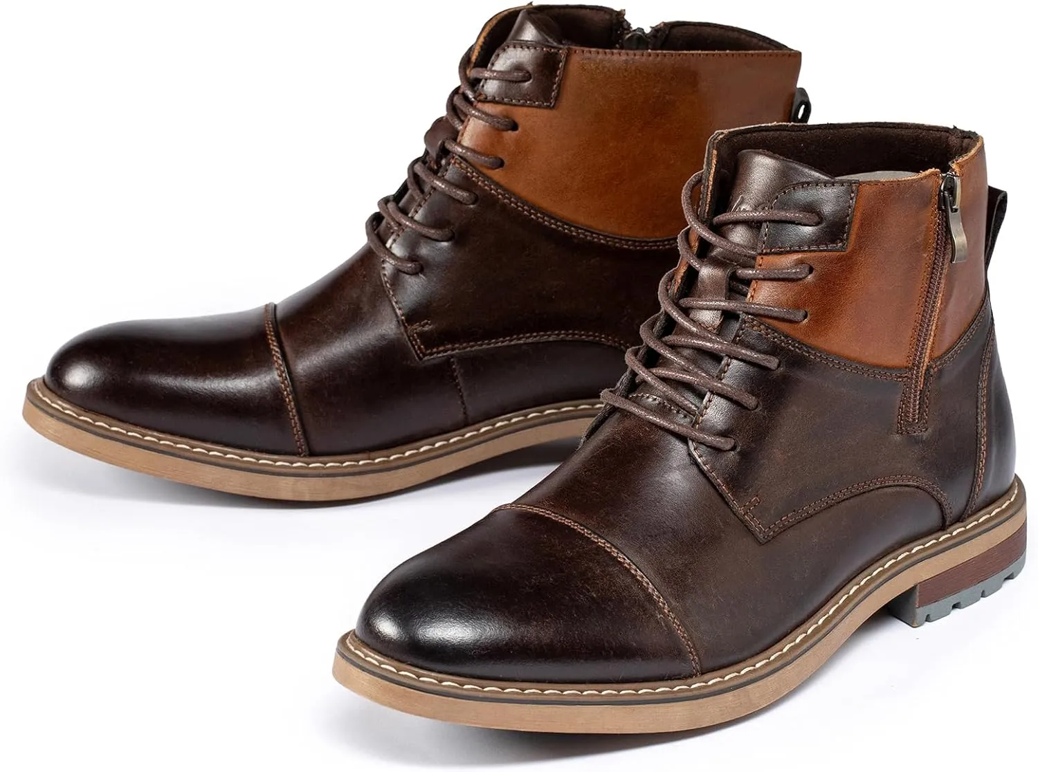 Holy dove Mens Oxford Leather Dress Boots Cap Toe Side Zip Fashion Mid Top Chukka Ankle Boots for Men