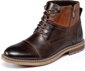 Holy dove Mens Oxford Leather Dress Boots Cap Toe Side Zip Fashion Mid Top Chukka Ankle Boots for Men