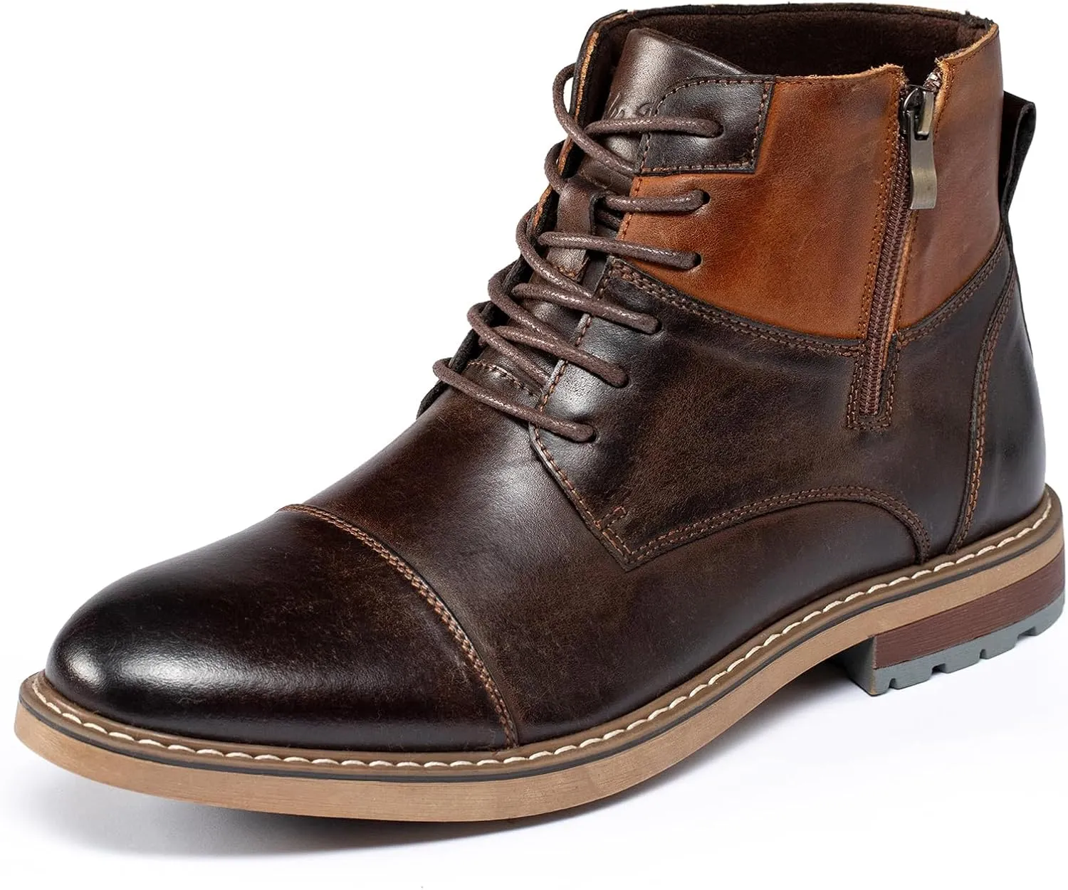 Holy dove Mens Oxford Leather Dress Boots Cap Toe Side Zip Fashion Mid Top Chukka Ankle Boots for Men