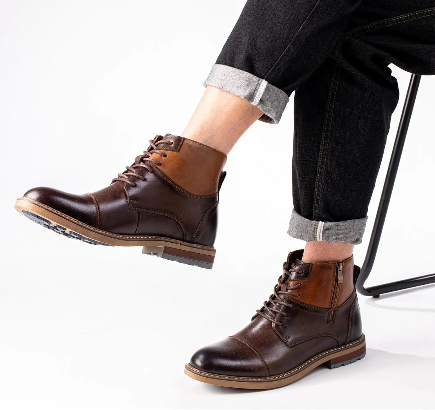 Holy dove Mens Oxford Leather Dress Boots Cap Toe Side Zip Fashion Mid Top Chukka Ankle Boots for Men