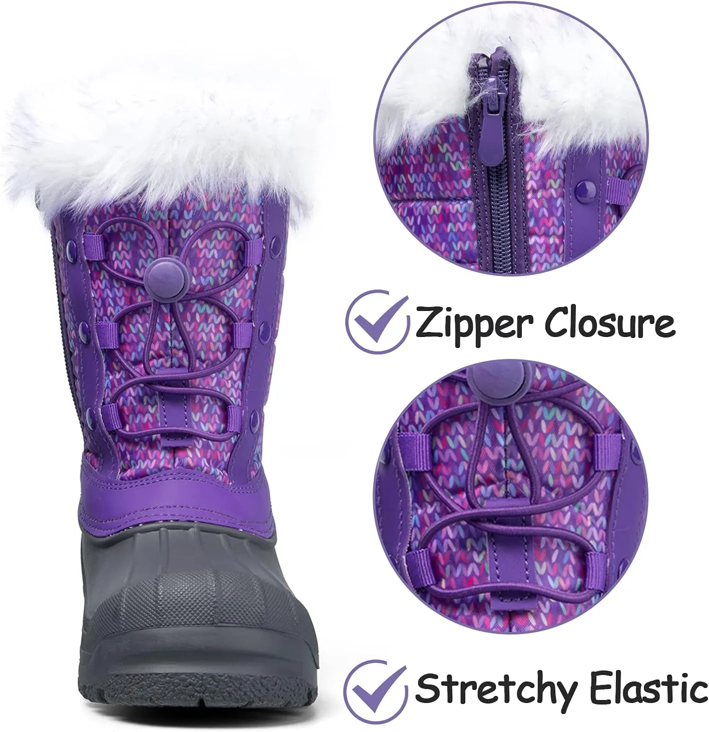 K KomForme Boys & Girls Snow Boots Insulated Fur Lined Warm Anti-Slip Waterproof Winter Boot (Toddler/Little Kid/Big Kid)