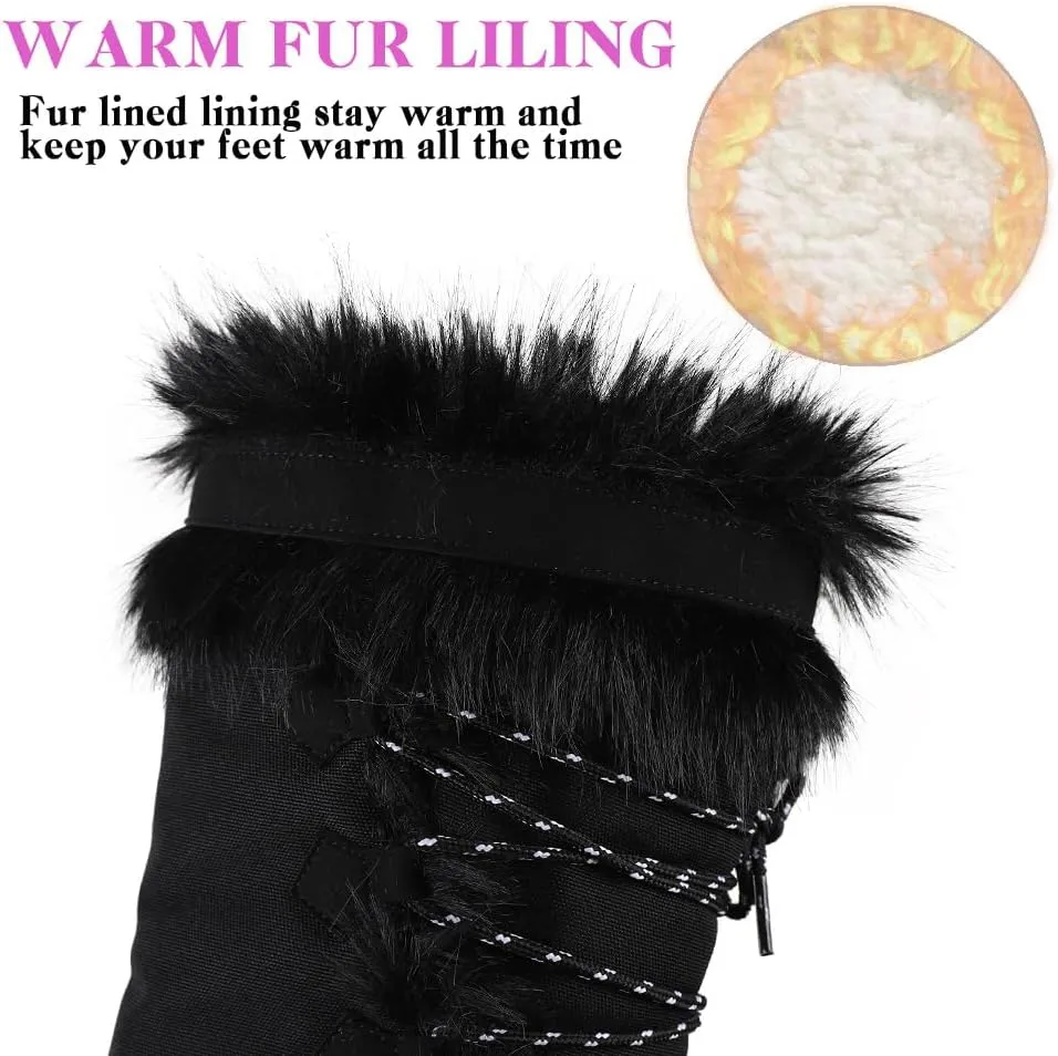 Lovee Cosee Winter Boots for Women Waterproof Warm Faux Fur Lined Snow Boots Mid Calf Platform Boots Anti-Slip Insulated Work Shoes