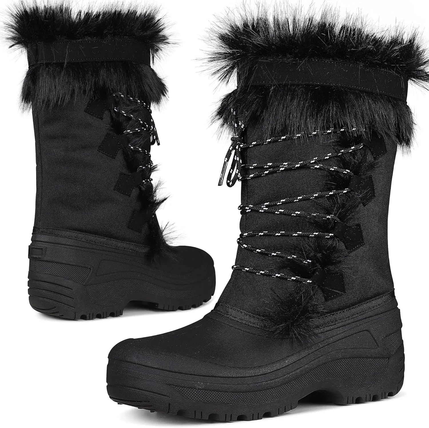 Lovee Cosee Winter Boots for Women Waterproof Warm Faux Fur Lined Snow Boots Mid Calf Platform Boots Anti-Slip Insulated Work Shoes