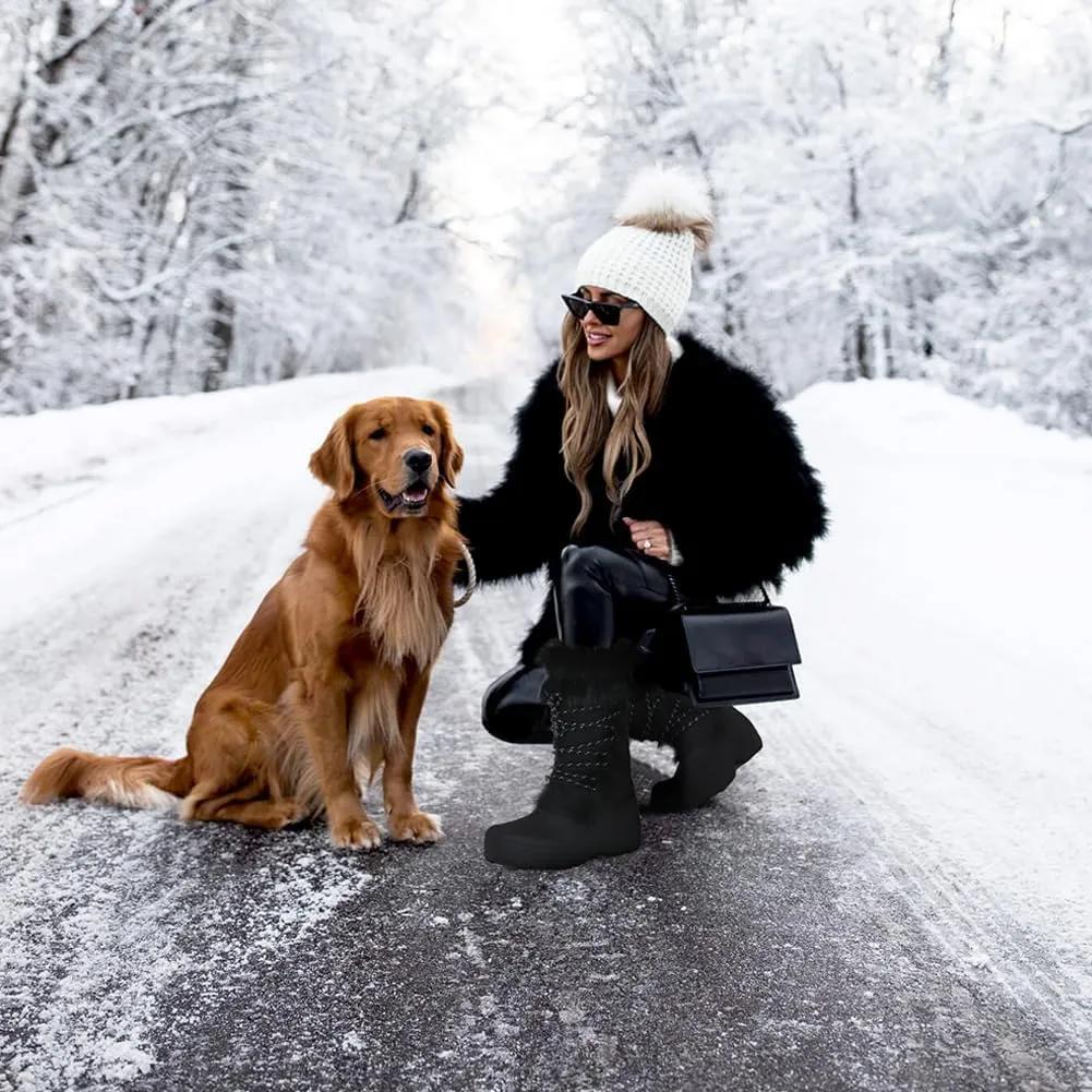 Lovee Cosee Winter Boots for Women Waterproof Warm Faux Fur Lined Snow Boots Mid Calf Platform Boots Anti-Slip Insulated Work Shoes