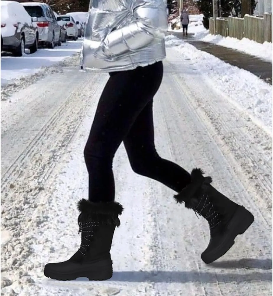 Lovee Cosee Winter Boots for Women Waterproof Warm Faux Fur Lined Snow Boots Mid Calf Platform Boots Anti-Slip Insulated Work Shoes