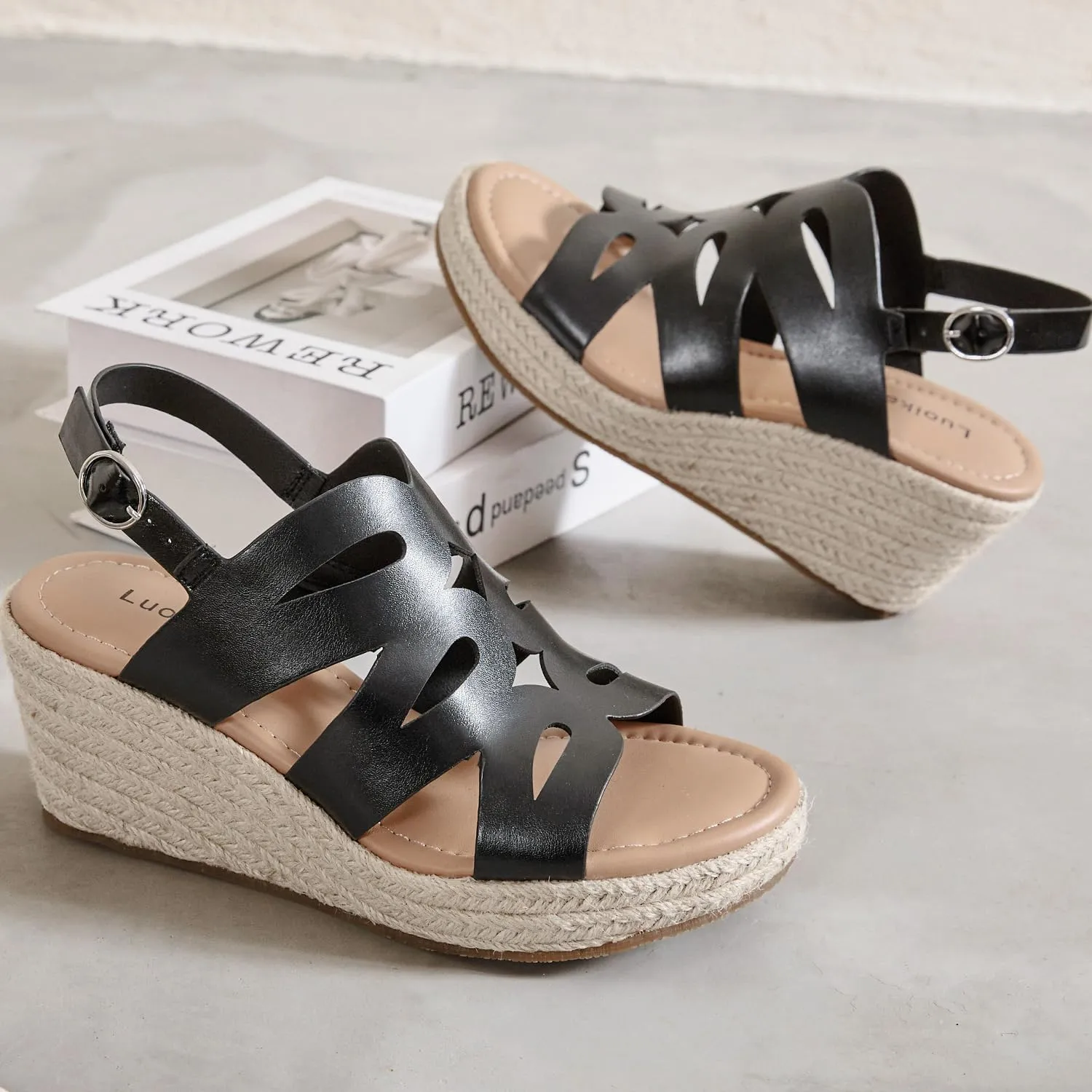 Luoika Women's Wide Width Wedge Sandals, Platform Ankle Strap Open Toe Espadrille Wedge Pump Heel Women's Sandals Concise Casual Summer Shoes.