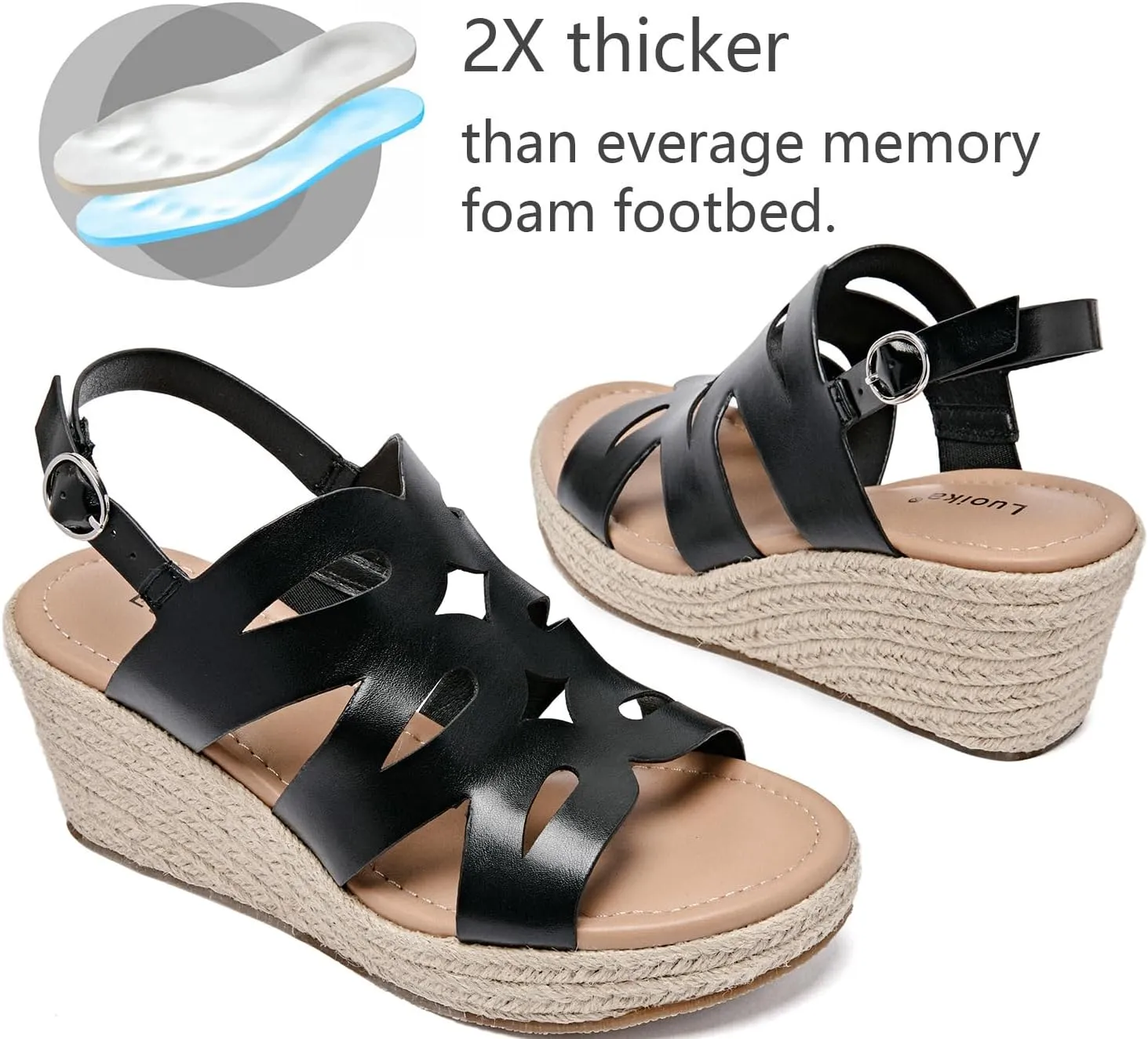 Luoika Women's Wide Width Wedge Sandals, Platform Ankle Strap Open Toe Espadrille Wedge Pump Heel Women's Sandals Concise Casual Summer Shoes.