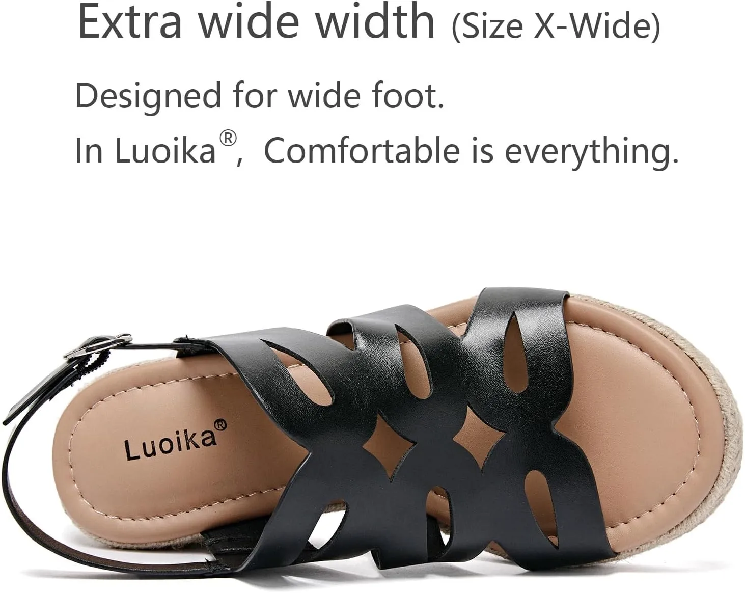Luoika Women's Wide Width Wedge Sandals, Platform Ankle Strap Open Toe Espadrille Wedge Pump Heel Women's Sandals Concise Casual Summer Shoes.