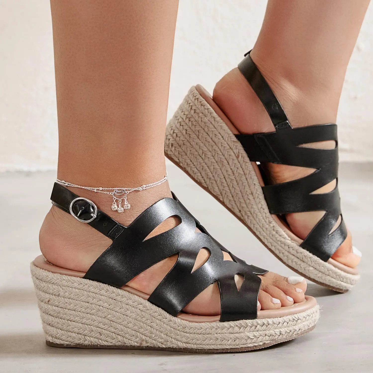 Luoika Women's Wide Width Wedge Sandals, Platform Ankle Strap Open Toe Espadrille Wedge Pump Heel Women's Sandals Concise Casual Summer Shoes.