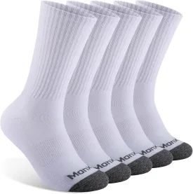 Mens 100% Cotton Moisture Wicking Cushioned Crew Socks, Athletic Performance Work socks