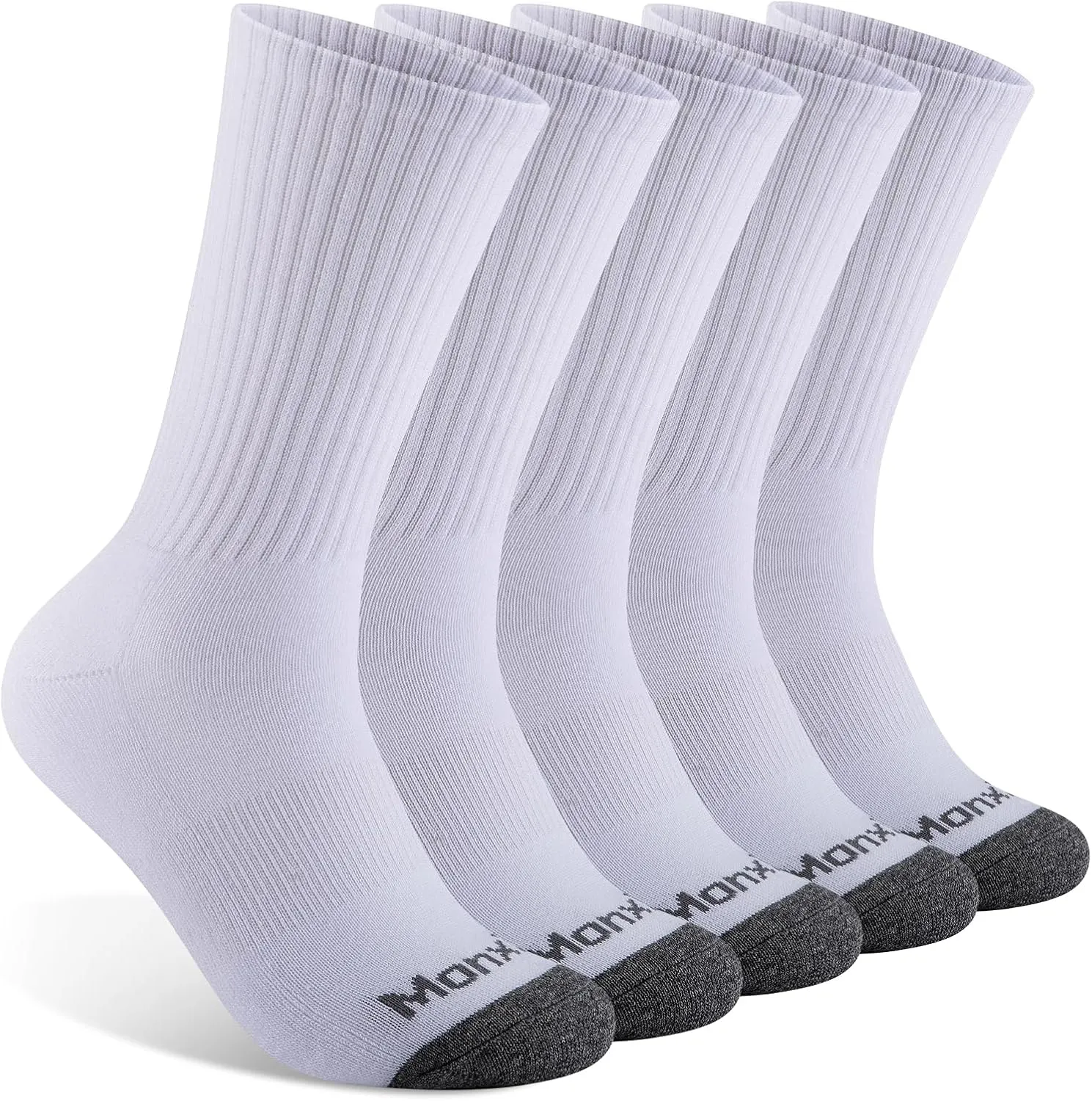 Mens 100% Cotton Moisture Wicking Cushioned Crew Socks, Athletic Performance Work socks