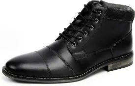 Mens Fashion Dress Boots - Black Genuine Leather Classic Brogue Style Oxford Ankle Boots
