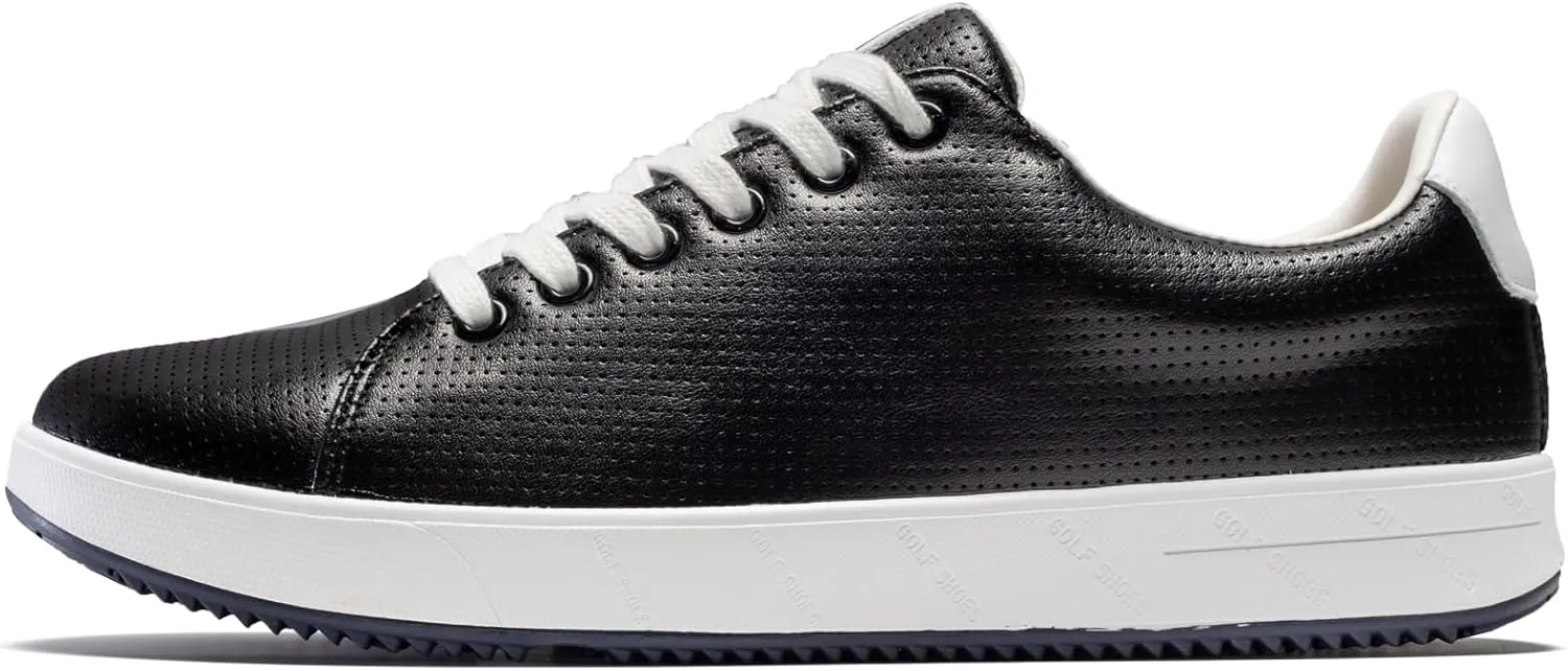 Men's Golf Shoes Professional Spikeless Leather Sneakers Non Slip Low Top Lightweight Comfort Travel Walking Shoes