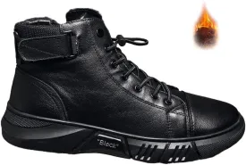 Mens Italian High-Top Leather Boots,Autumn&Winter New with Side Zipper Chukka Boots Non-Slip Softsole,Shock Absorption,Velvet