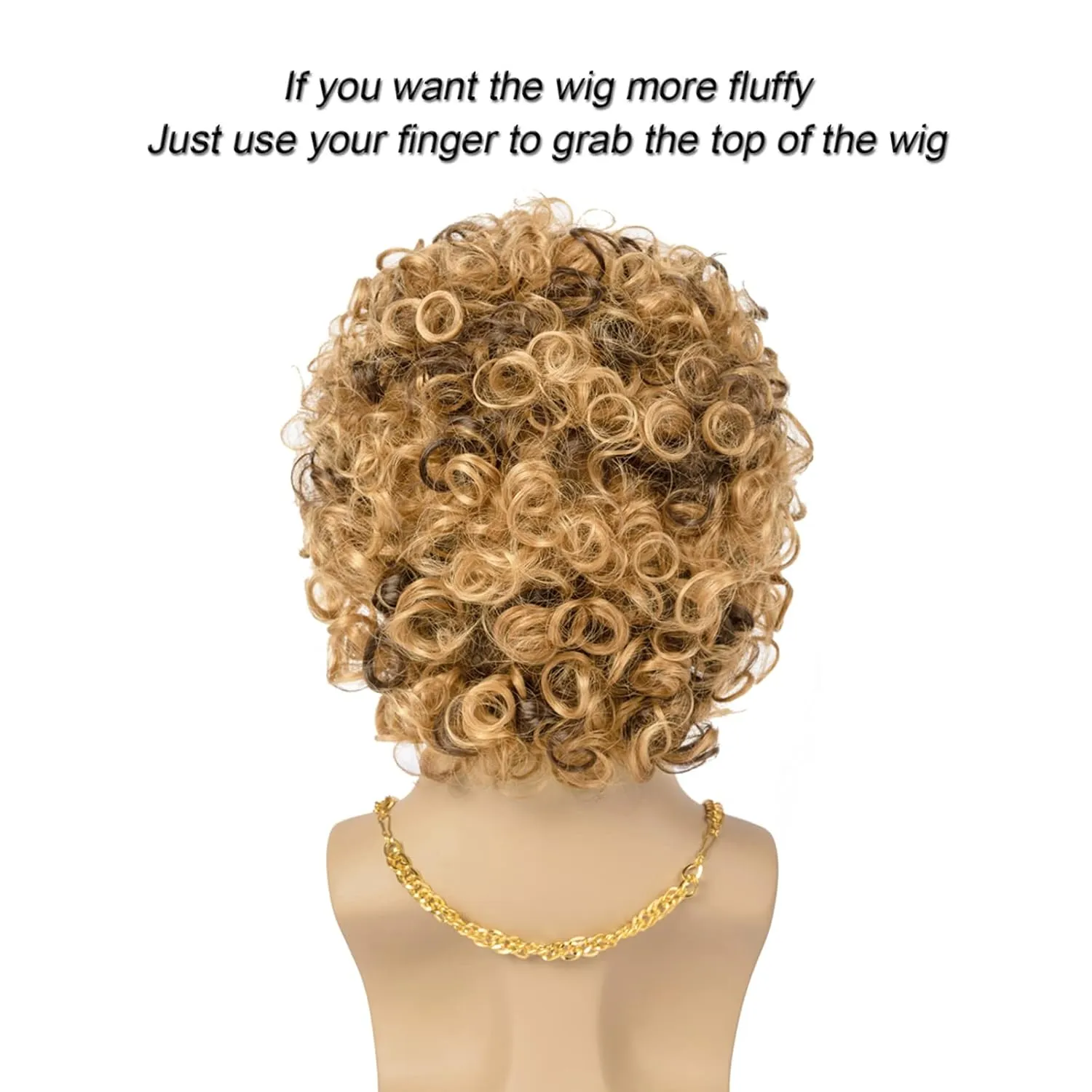 Mens Wigs, 70s Disco Wig for Men Short Curly Blonde Mixed Brown Synthetic hair Wigs for Halloween Costume Chrismas Cosplay Party (5 pieces set)