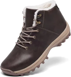 Mens Winter Warm Snow Boots Fur Lined Water Resistant Non-Slip Insulated Waterprof Winter Hiking Wrok Shoes