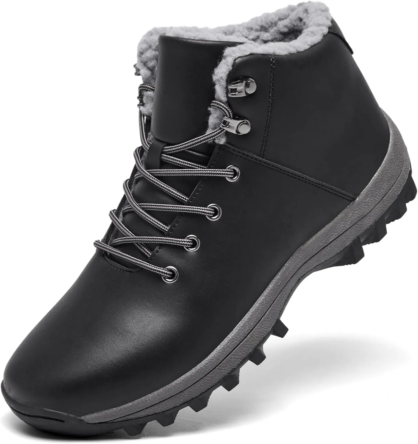 Mens Winter Warm Snow Boots Fur Lined Water Resistant Non-Slip Insulated Waterprof Winter Hiking Wrok Shoes