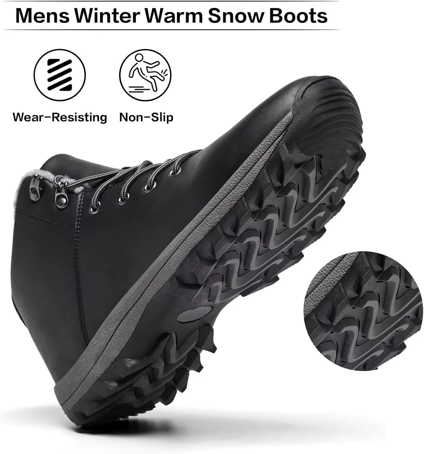 Mens Winter Warm Snow Boots Fur Lined Water Resistant Non-Slip Insulated Waterprof Winter Hiking Wrok Shoes