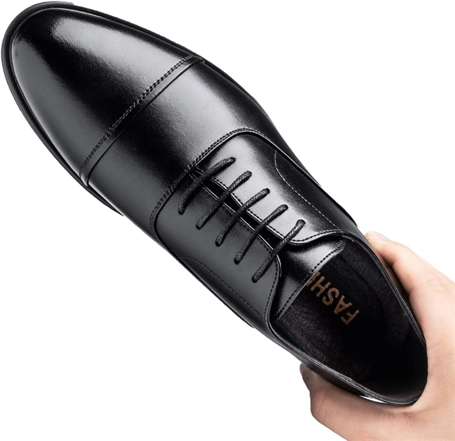 New Dress Oxford Formal Shoes for Men Lace Up Height Increasing Elevator 2.4 Inches Cap Toe Faux Leather Rubber Sole Slip Resistant Block Heel Classic