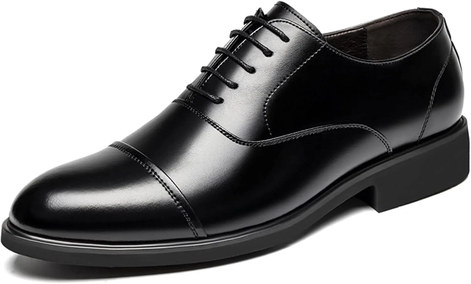 New Dress Oxford Formal Shoes for Men Lace Up Height Increasing Elevator 2.4 Inches Cap Toe Faux Leather Rubber Sole Slip Resistant Block Heel Classic