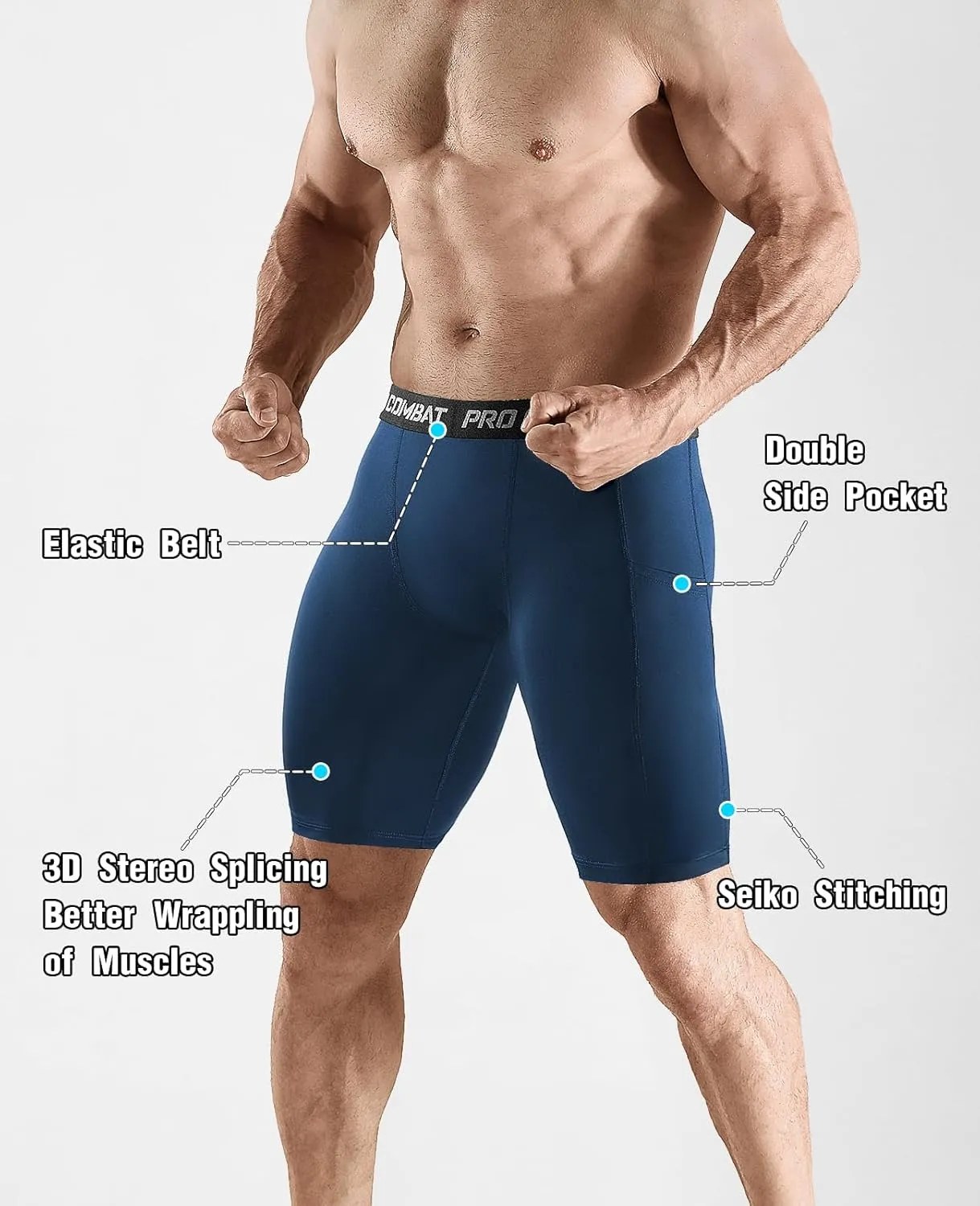 Niksa 2/4 Pack Compression Shorts Men with Pocket, Spandex Running Shorts Sport Athletic Workout Performance Underwear