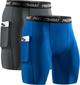 Niksa 2/4 Pack Compression Shorts Men with Pocket, Spandex Running Shorts Sport Athletic Workout Performance Underwear