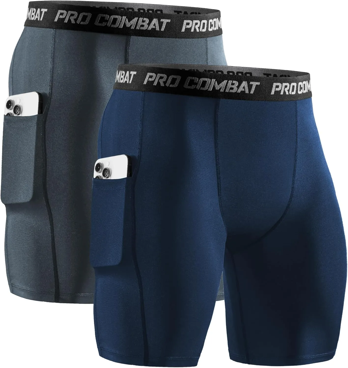 Niksa 2/4 Pack Compression Shorts Men with Pocket, Spandex Running Shorts Sport Athletic Workout Performance Underwear