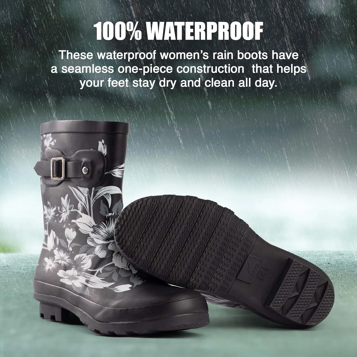 NORTY Rubber Boots for Women - Waterproof Above-Ankle Rain Shoes for Work and Recreation - All-Weather Outdoor Footwear - Runs 1/2 Size Large