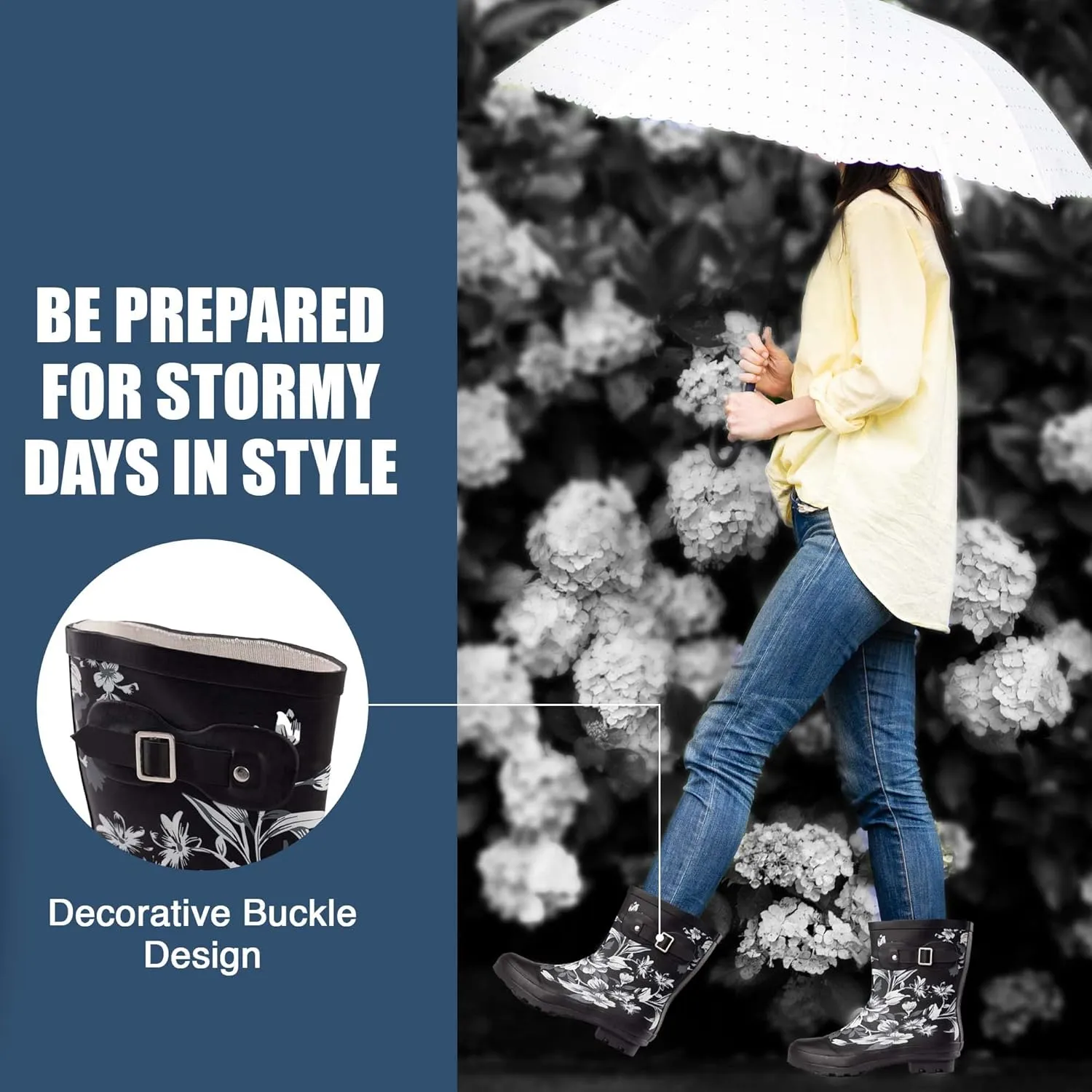 NORTY Rubber Boots for Women - Waterproof Above-Ankle Rain Shoes for Work and Recreation - All-Weather Outdoor Footwear - Runs 1/2 Size Large